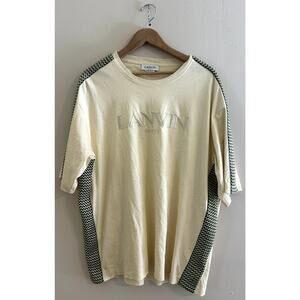 Cream Green Stripe Lanvin Logo Embroidered Cotton T-shirt Men's XL Tall